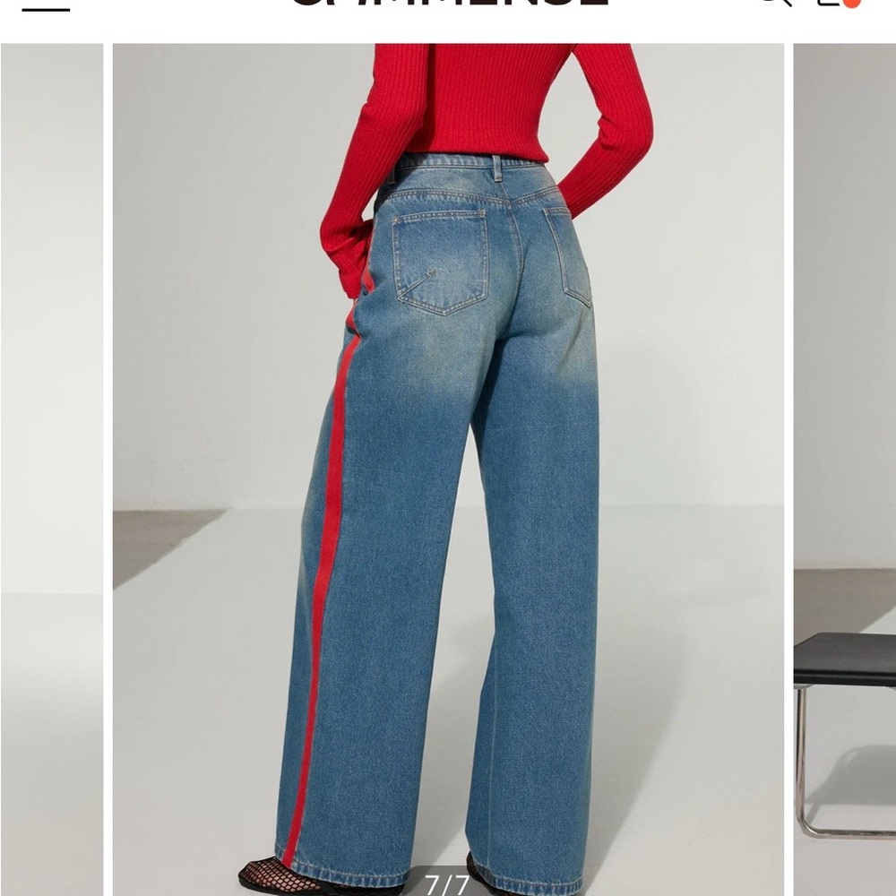 Commense Blue Contrast Side Striped Wide-Leg Jeans - Picture 2 of 5